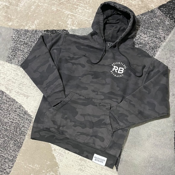 Relentless Betrayal Hoodie Men Medium Black Camo Lone Wolf Skull Graphic Biker - Picture 3 of 13